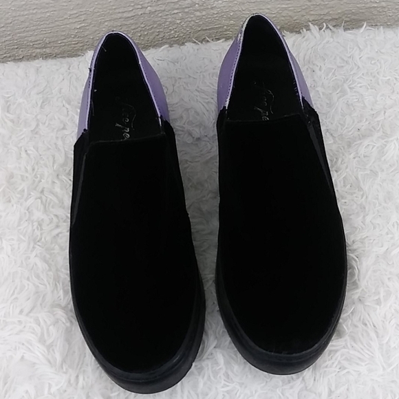 Free People Varsity Black Calf Hair Purple Leather Platform Slip On Loafer Shoe - Picture 3 of 14